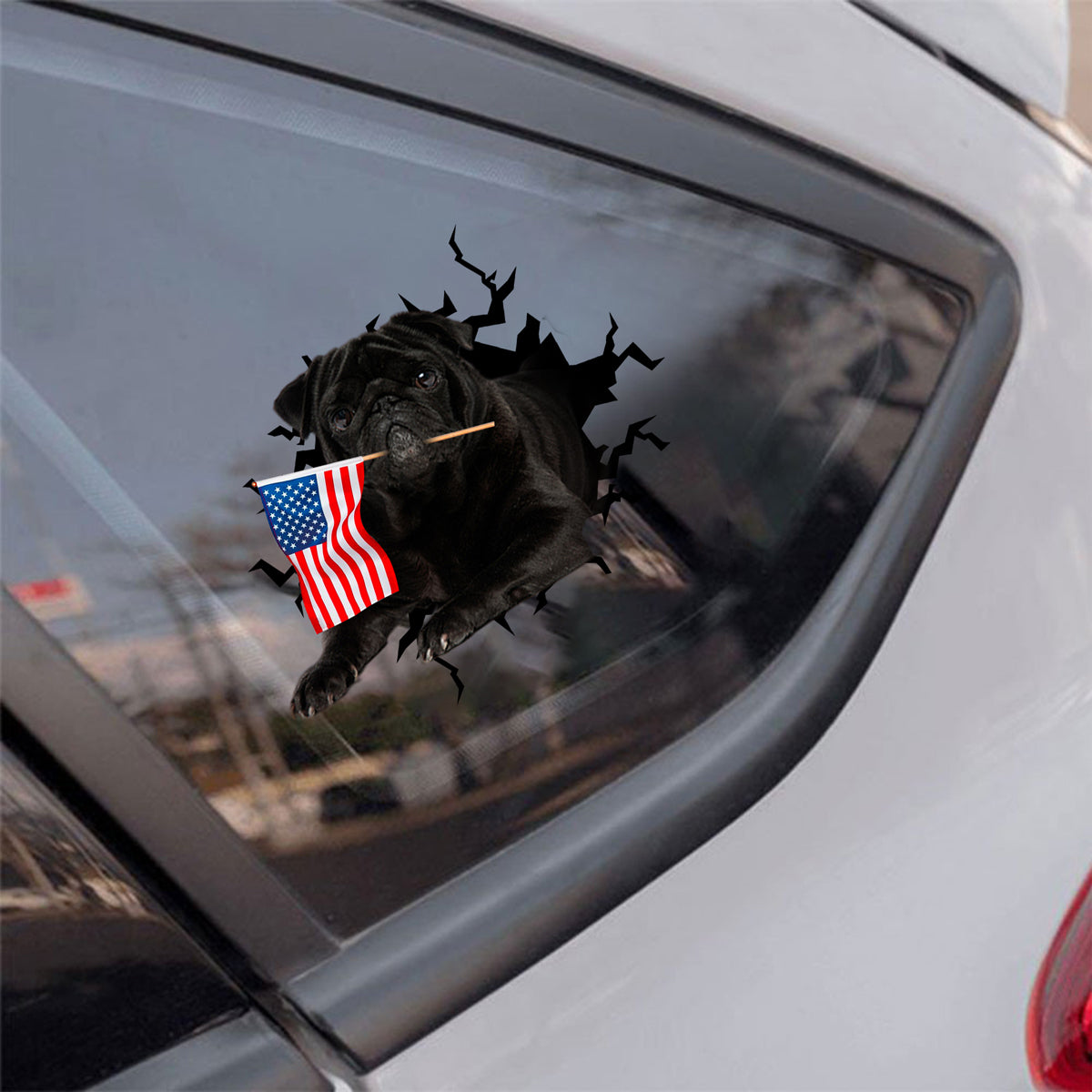 Black Pug And American Flag Independent Day Car Sticker Decal