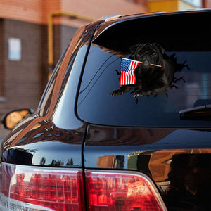 Black Pug And American Flag Independent Day Car Sticker Decal
