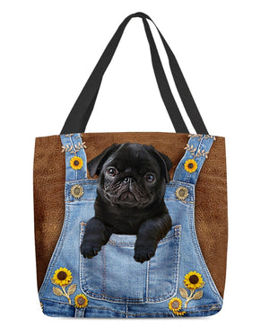 Black Pug And Sunflower-Cloth Tote Bag