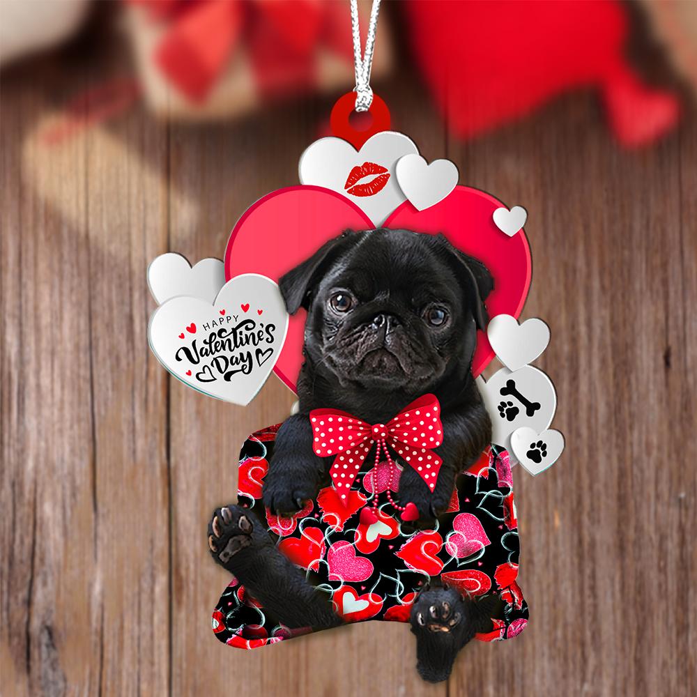 Black Pug Valentine's Day Sleeping Bag-Two Sides Ornament