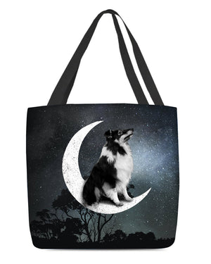 Black Sheltie-Sit On The Moon-Cloth Tote Bag