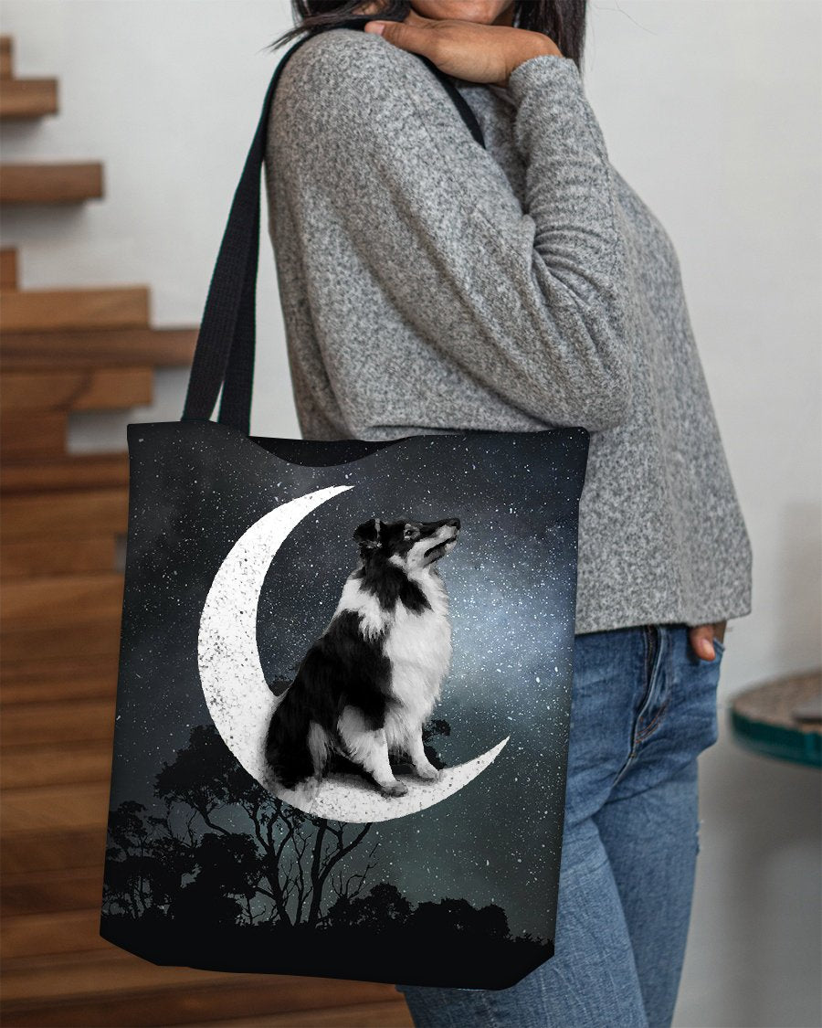 Black Sheltie-Sit On The Moon-Cloth Tote Bag