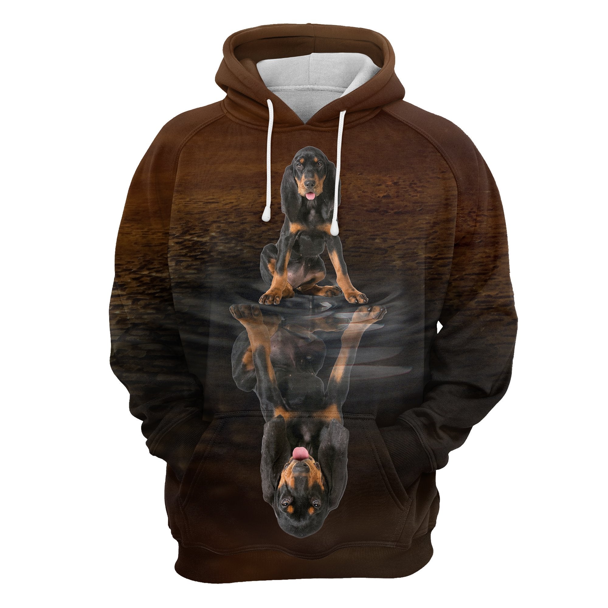 Cute Black and Tan Coonhound Reflection All Over Hoodie