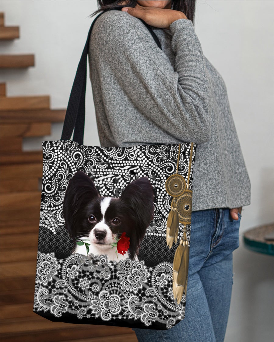 Black and White Papillon-Rose Cloth Tote Bag