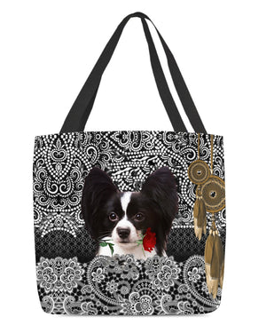 Black and White Papillon-Rose Cloth Tote Bag