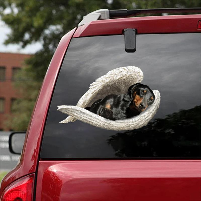 Black and tan dachshund-sleeping angel CAR STICKER