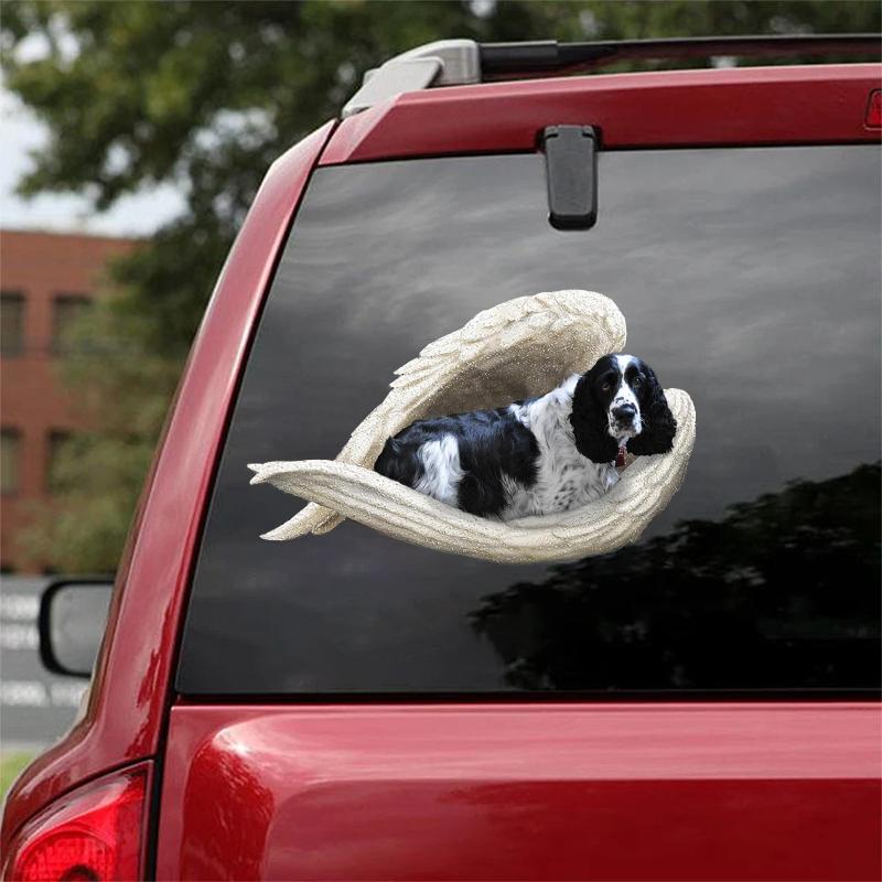 Black and white English springer-sleeping angel CAR STICKER