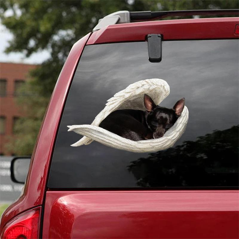 Black chihuahua-sleeping angel CAR STICKER