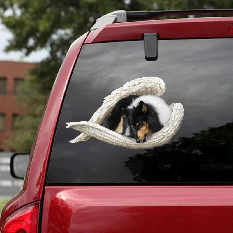 Black tri-color Border Collie-sleeping angel CAR STICKER