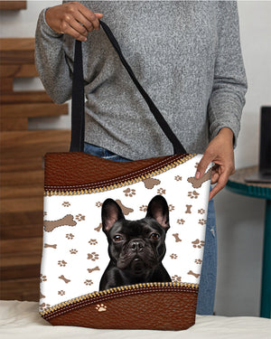 Blcak French Bulldog 2-Zipper Texture-Cloth Tote Bag