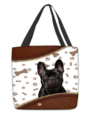 Blcak French Bulldog 2-Zipper Texture-Cloth Tote Bag