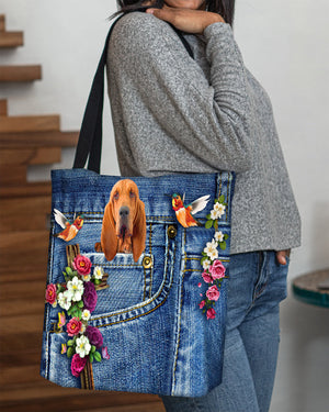 Bloodhound-Cardinal & Cross Flower Cloth Tote Bag