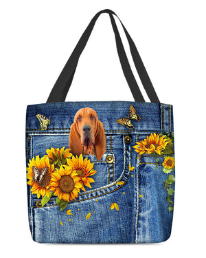 Bloodhound-Sunflowers & Butterflies Cloth Tote Bag