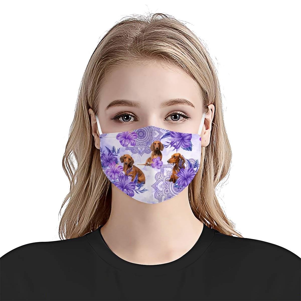 Premium Purple Floral Dachshund EZ09 0605 Face Mask
