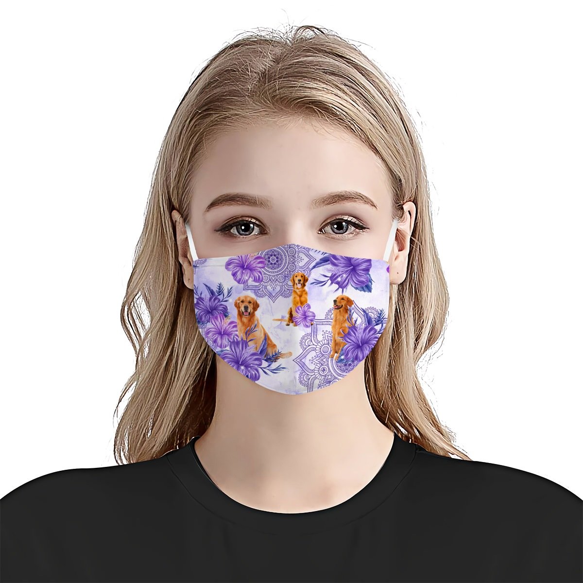 Premium Purple Floral Golden Retriever EZ09 0605 Face Mask