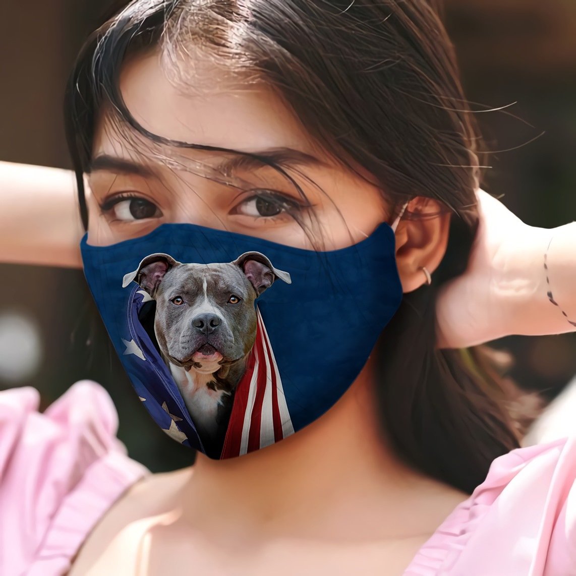 Blue Nose Pitbull In American Flag EZ01 Face Mask
