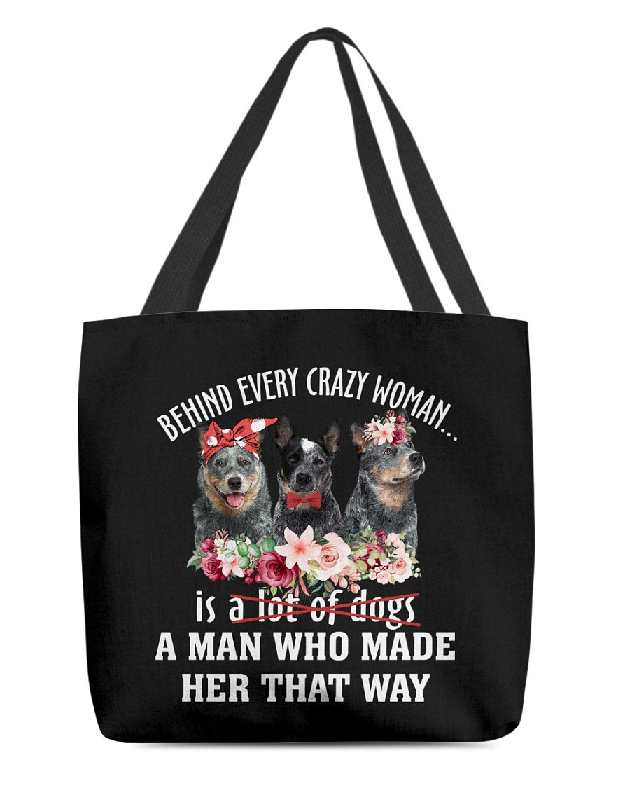 Blue Heeler-Crazy Woman Cloth Tote Bag