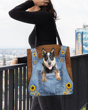 Blue Heeler 3 And Sunflower-Cloth Tote Bag