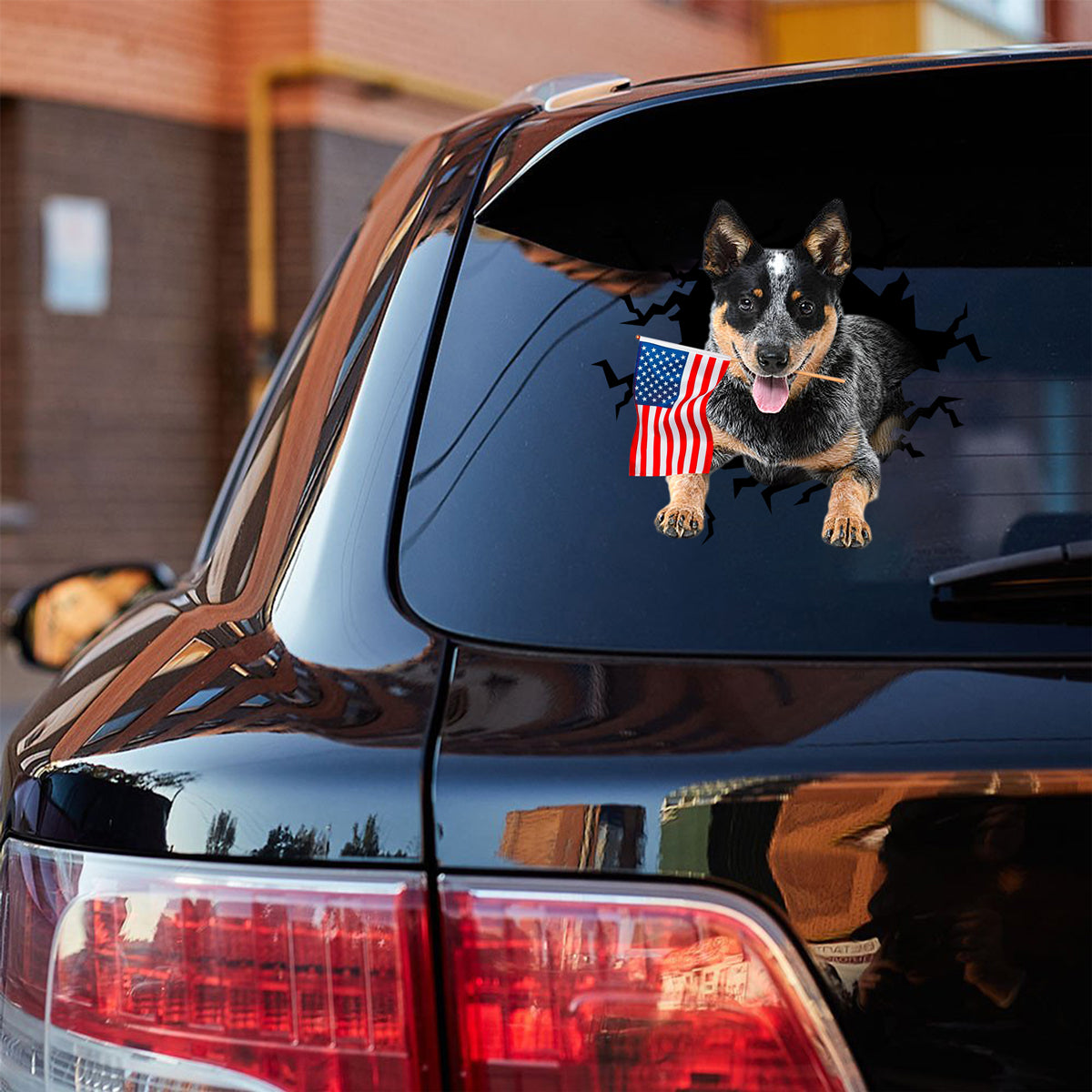 Blue Heeler And American Flag Independent Day Car Sticker Decal