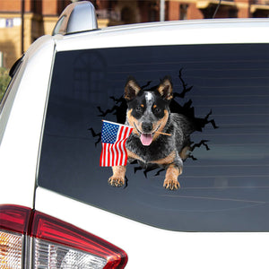 Blue Heeler And American Flag Independent Day Car Sticker Decal