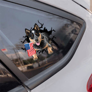 Blue Heeler And American Flag Independent Day Car Sticker Decal