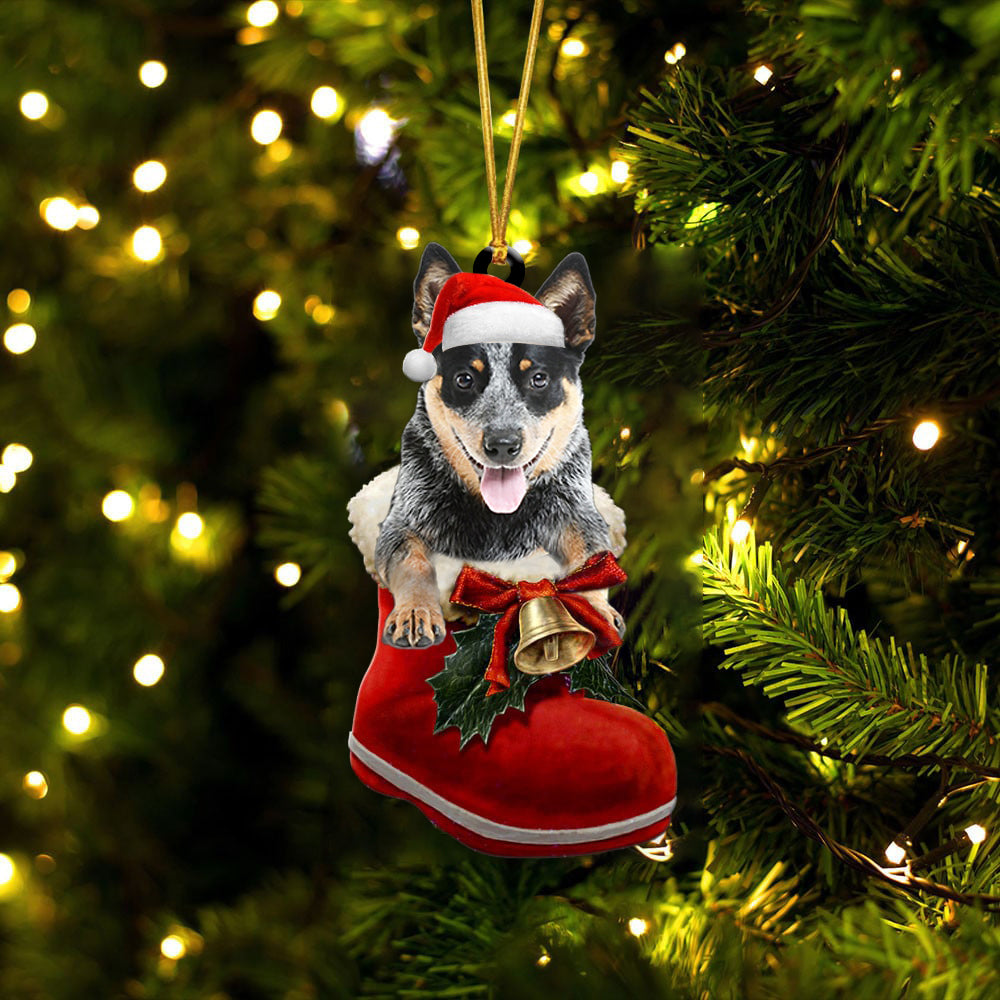 Blue Heeler (2)-1-In Santa Boot Christmas-Two Sided Ornament