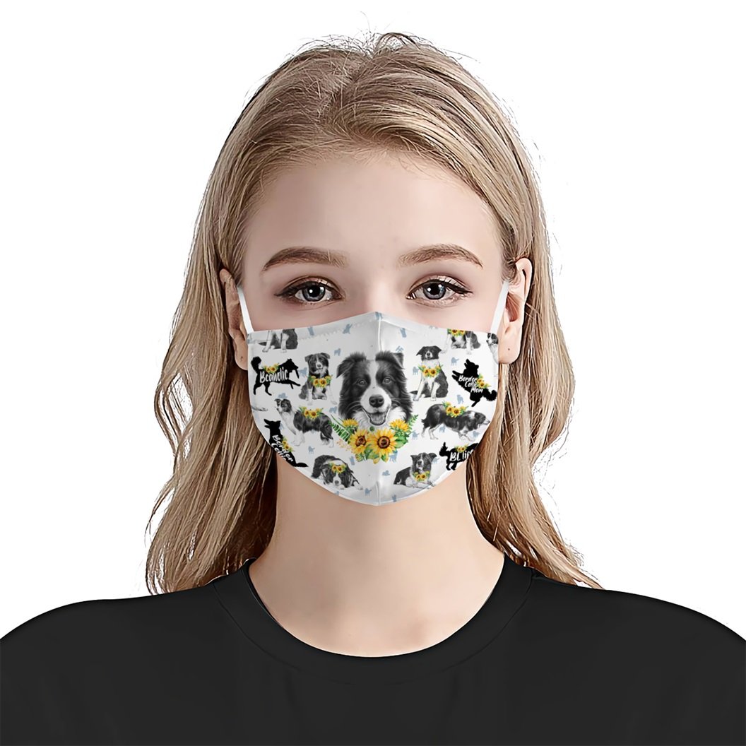 Border Collie Sunflower  EZ07 2606 Face Mask