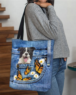 Border-collie-Butterfly Daisies Fait-CLOTH TOTE BAG