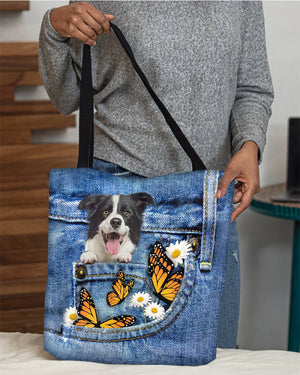 Border-collie-Butterfly Daisies Fait-CLOTH TOTE BAG