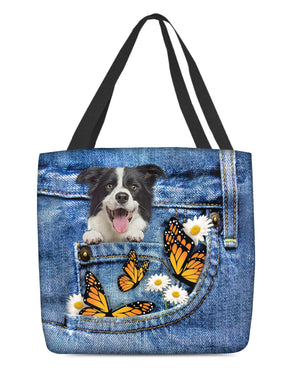 Border-collie-Butterfly Daisies Fait-CLOTH TOTE BAG