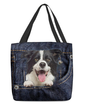 Border Collie-Dark Denim-Cloth Tote Bag