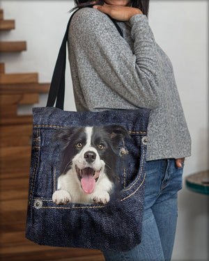 Border Collie-Dark Denim-Cloth Tote Bag