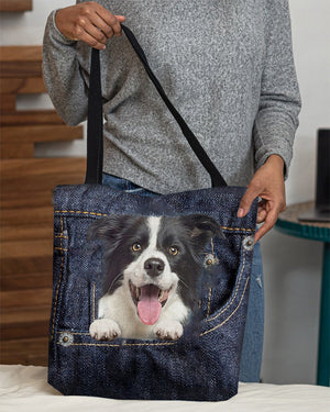 Border Collie-Dark Denim-Cloth Tote Bag