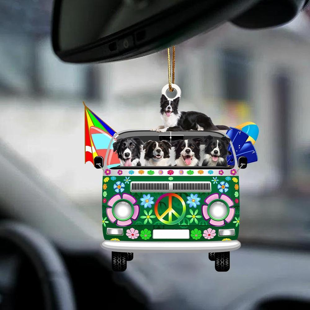 Border Collie-Green Hippie Van-Two Sided Ornament