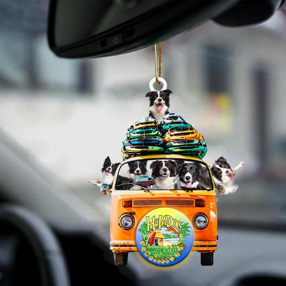 Border Collie-Orange Hippie Van-Two Sided Ornament