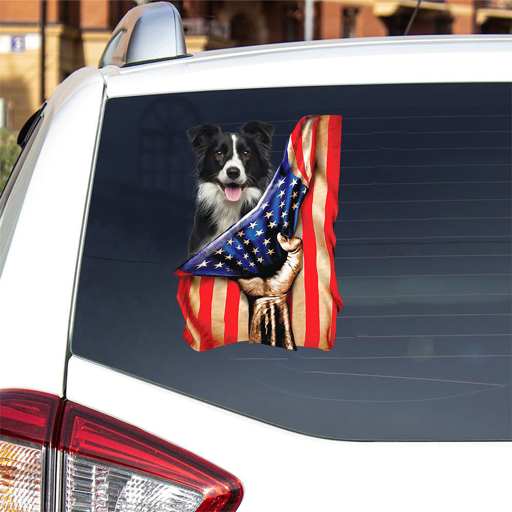 Border Collie-American Flag Front Car Sticker