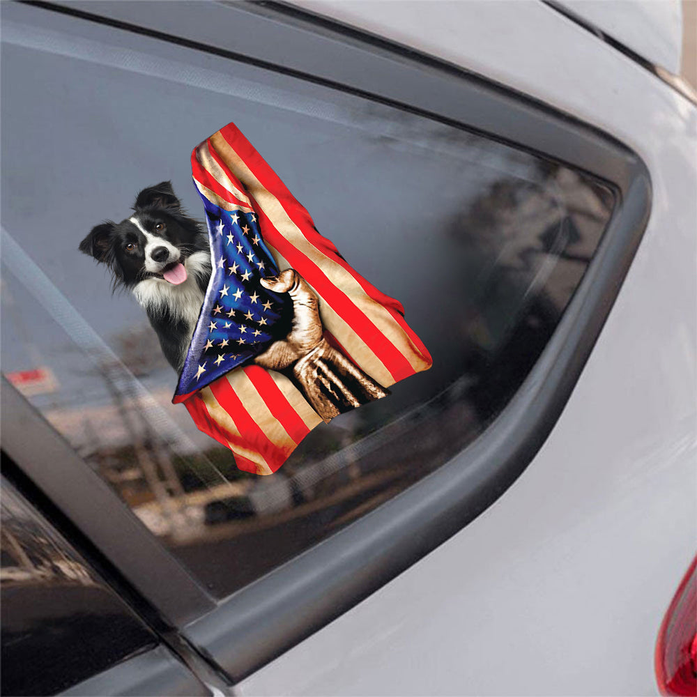 Border Collie-American Flag Front Car Sticker