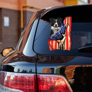 Border Collie-American Flag Front Car Sticker