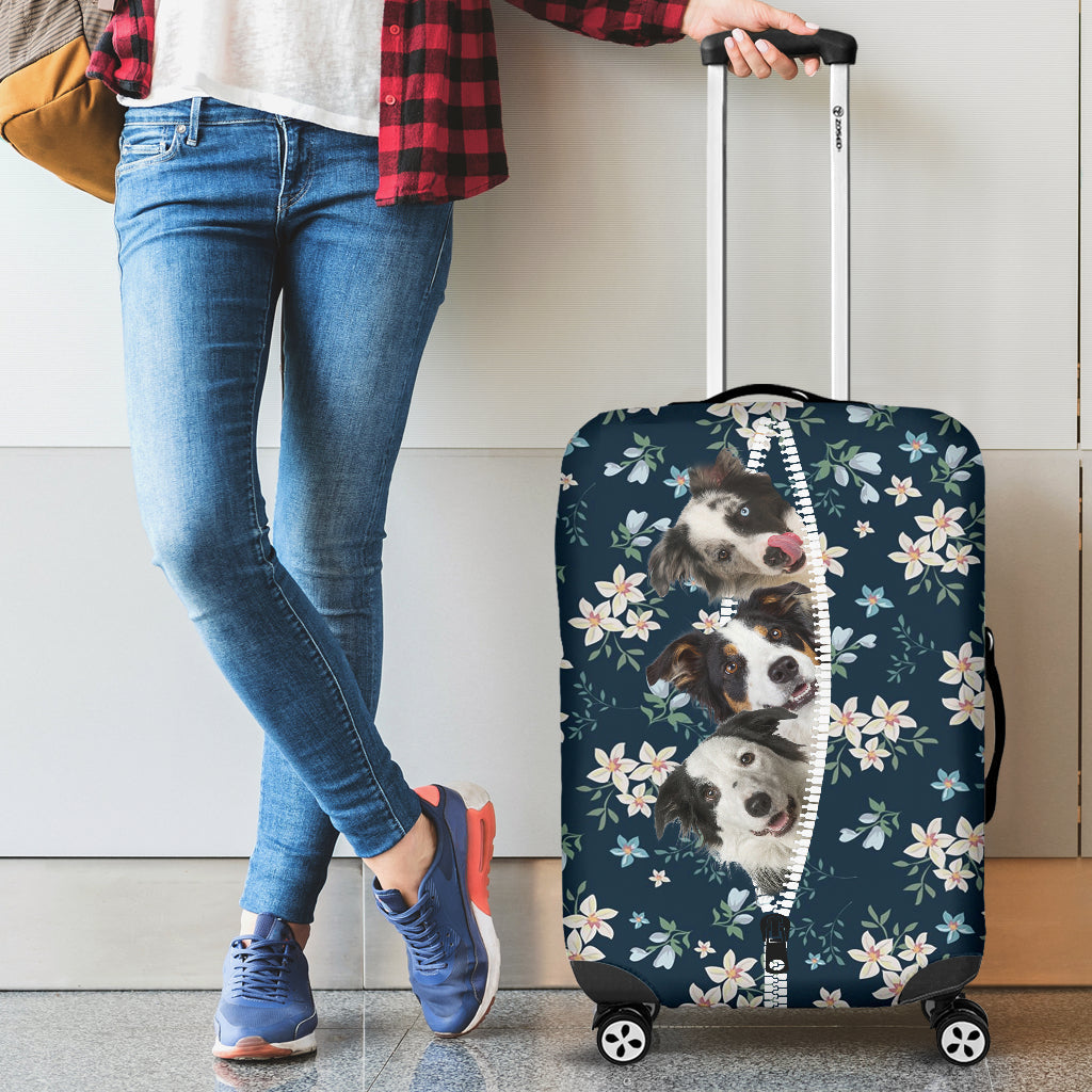 Border Collie-Flowers-Luggage covers