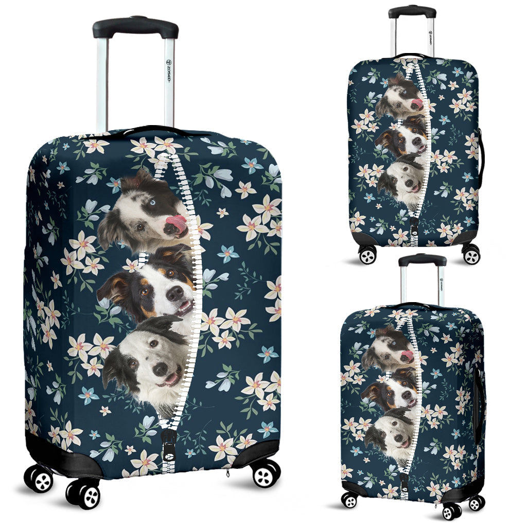 Border Collie-Flowers-Luggage covers