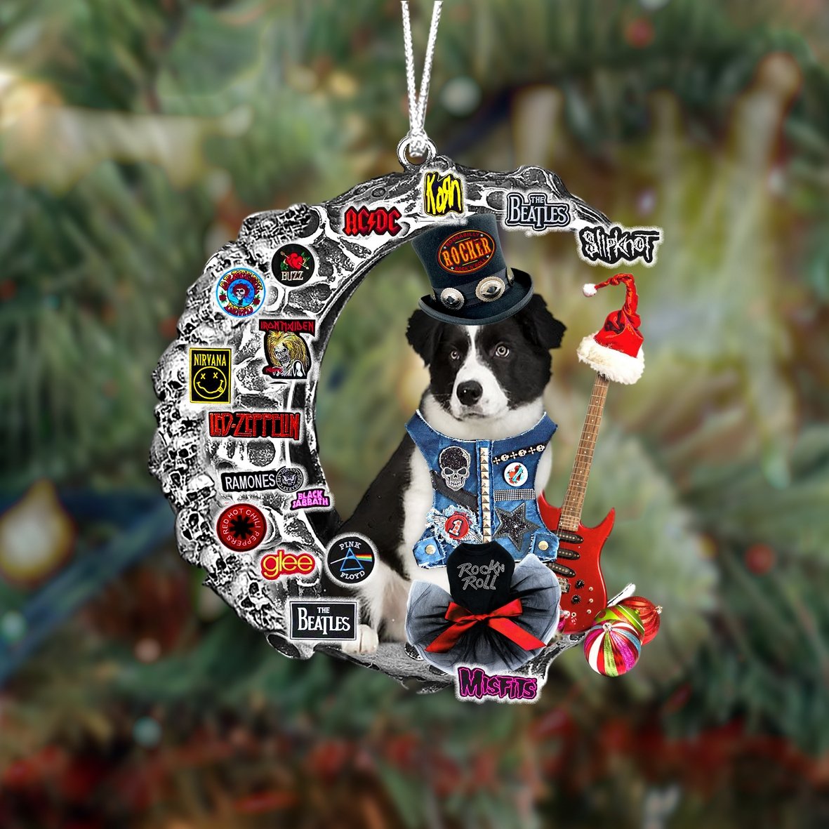 Border Collie-Metal Rock in Christmas Two Sided Ornament