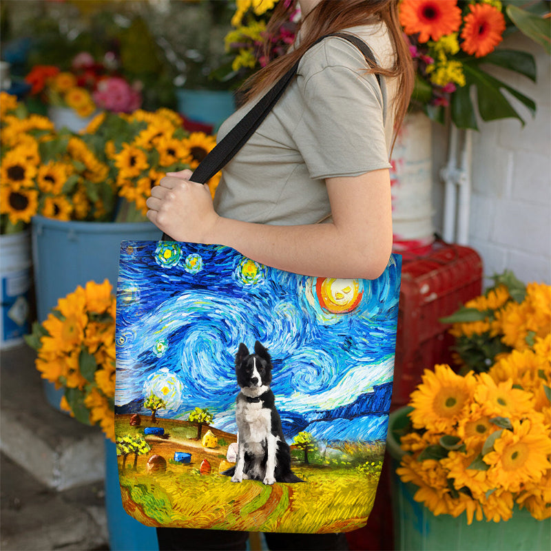 Border Collie-Oil Painting-Cloth Tote Bag