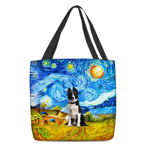 Border Collie-Oil Painting-Cloth Tote Bag