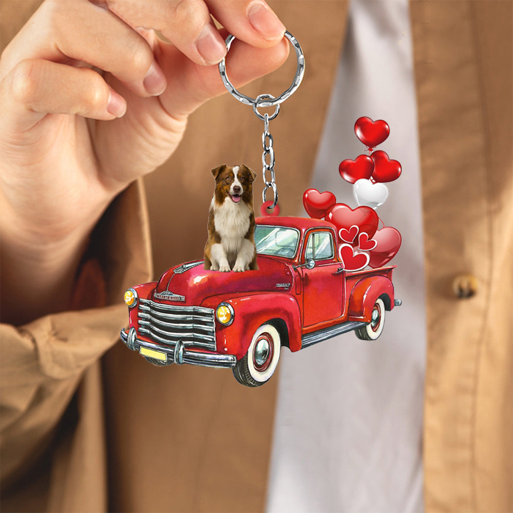 Border Collie-Red Sports Car flat Acrylic Keychain