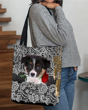 Border Collie-Rose Cloth Tote Bag