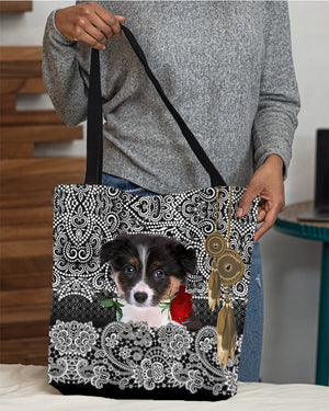 Border Collie-Rose Cloth Tote Bag