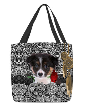 Border Collie-Rose Cloth Tote Bag