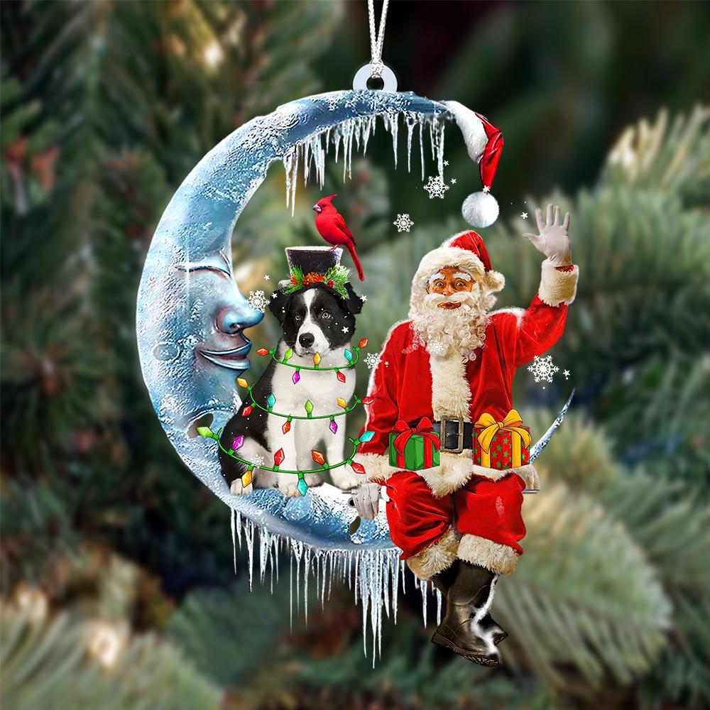 Border Collie-Santa Claus And Moon Two Sided Ornament