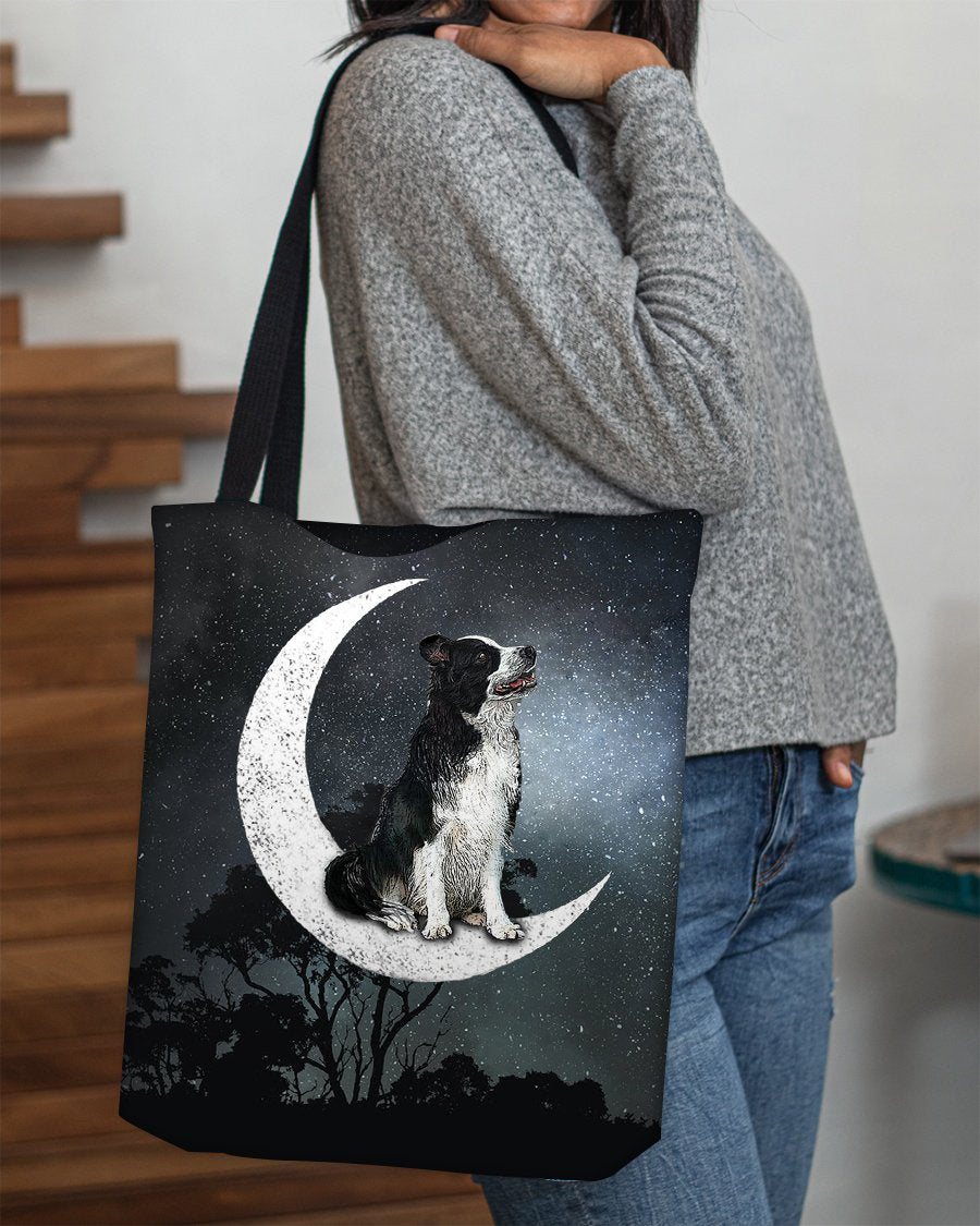 Border Collie-Sit On The Moon-Cloth Tote Bag
