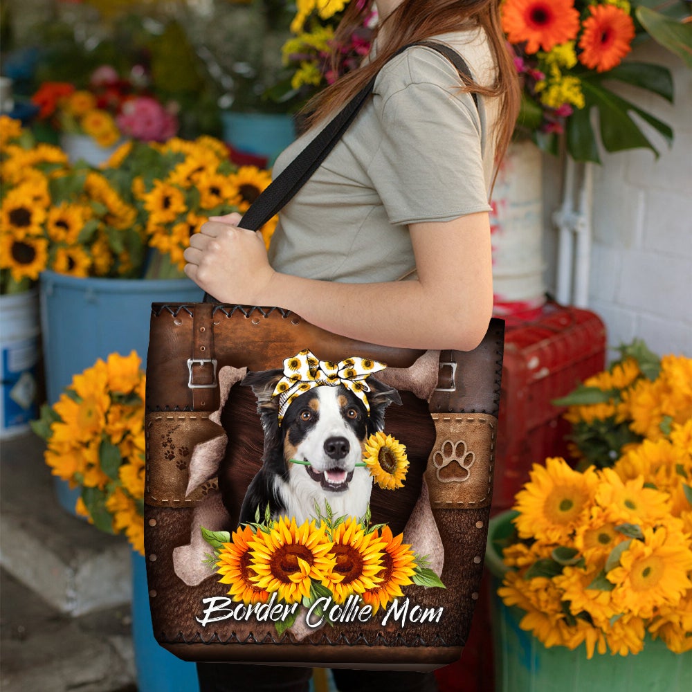 Border Collie-Sunflower&Dog Mom Cloth Tote Bag